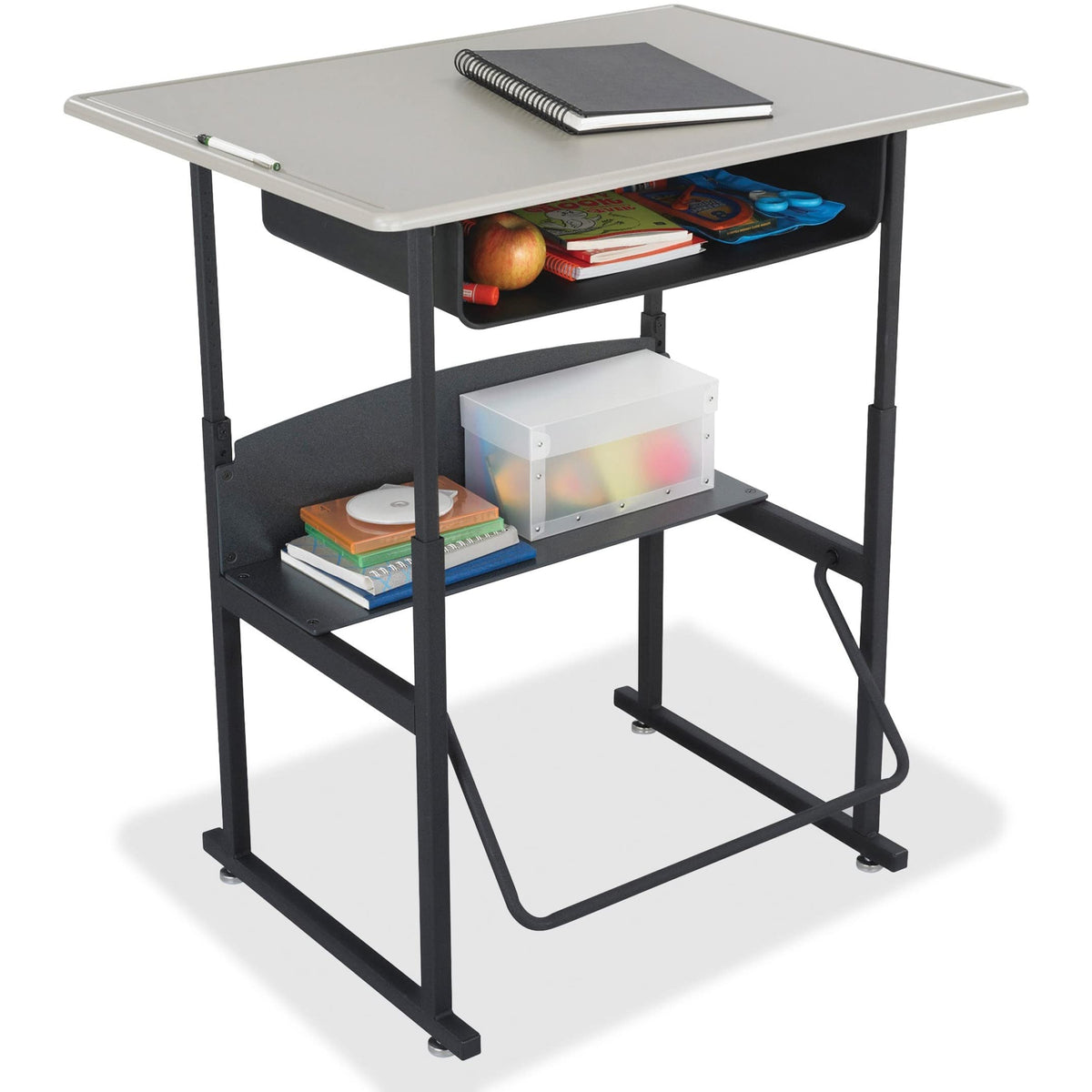 Safco Products AlphaBetter Adjustable-Height Desk, 36&quot; W x 24&quot; D Standard Desktop, Book Box, Swinging Footrest Bar