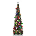 N&T NIETING Pop Up Christmas Tree with Lights & 30 Balls, 5Ft Collapsible Black Tinsel Christmas Tree Decorations, Pencil Christ