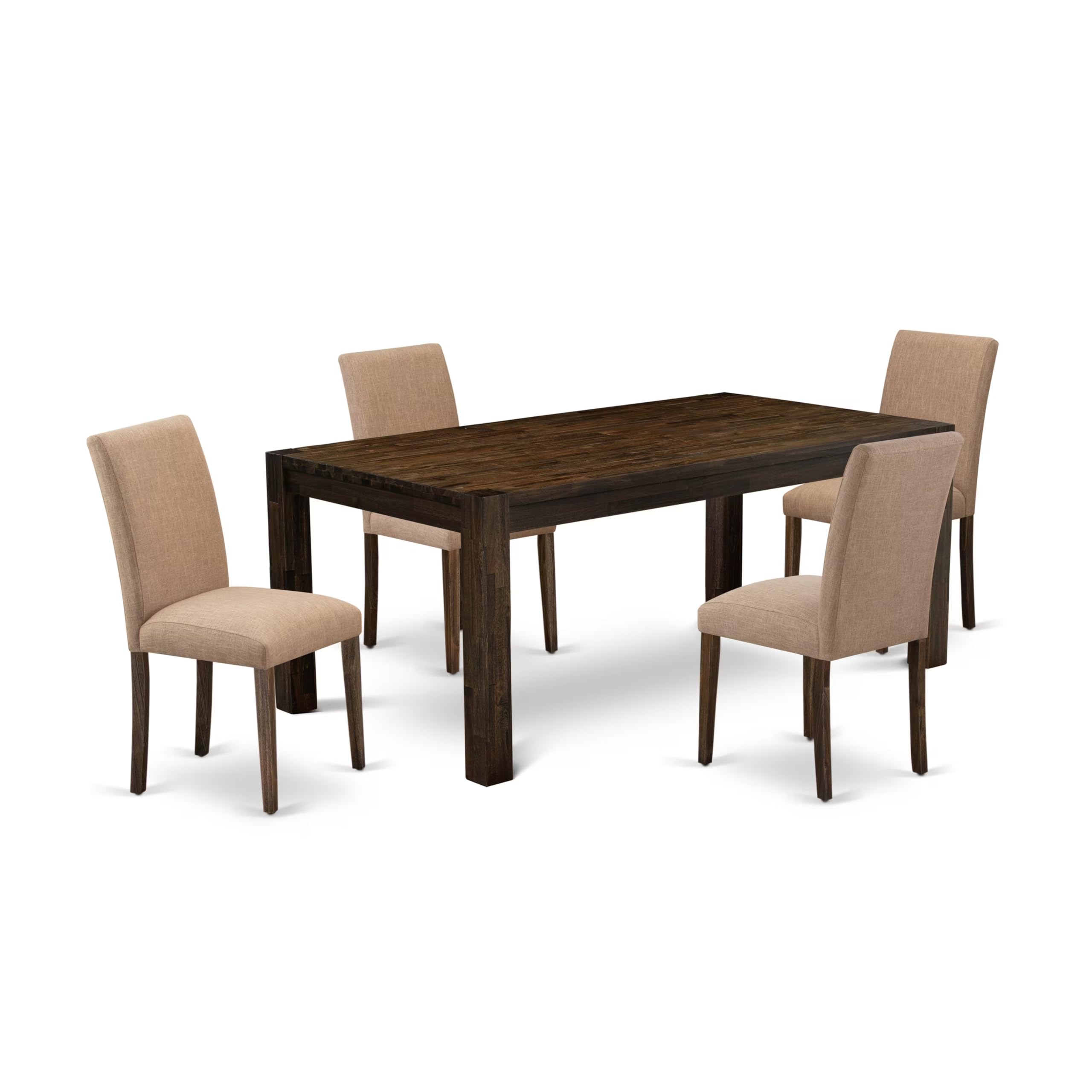 East West Furniture Lmab5-77-47 5 Piece Kitchen Table Set For 4 Includes A Rectangle Rustic Wood Dining Room Table And 4 Light Sable Linen Fabric Parsons Chairs, 40X72 Inch, Jacobean