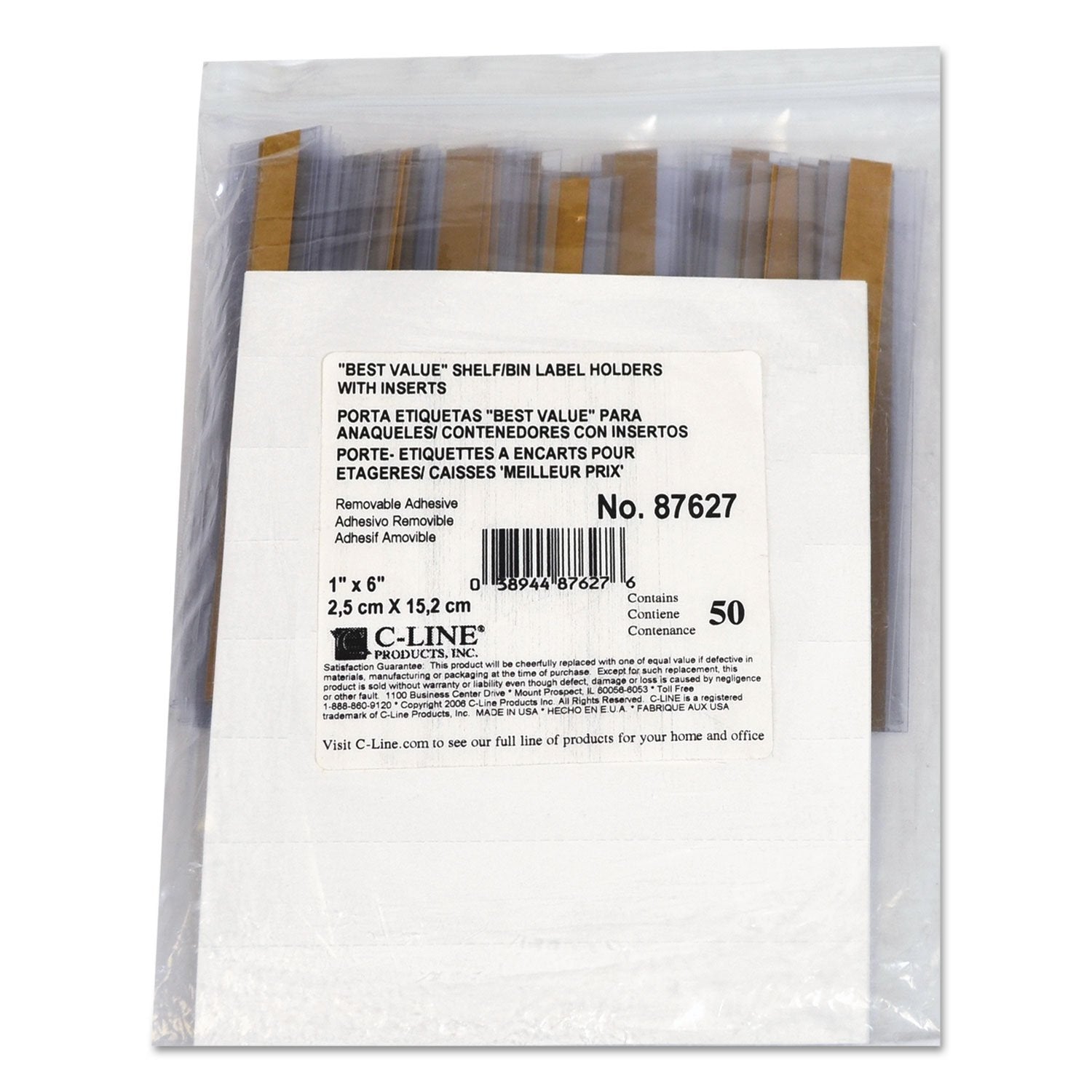 Self-Adhesive Label Holders, Top Load, 1 X 6, Clear, 50/Pack