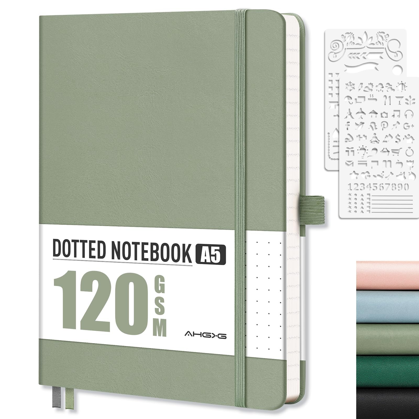 Ahgxg Bullet Dotted Journal - Dot Grid Notebook Journal, 120 Gsm Thick Acid-Free Paper, A5 Dotted Notebook 160 Pages, Leather Ha