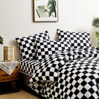 Clothknow Black White Plaid Queen Comforter Set 3Pcs Black White Bedding Comforter Sets Grid Queen Comforter Soft Checker Queen Size Comforter Sets