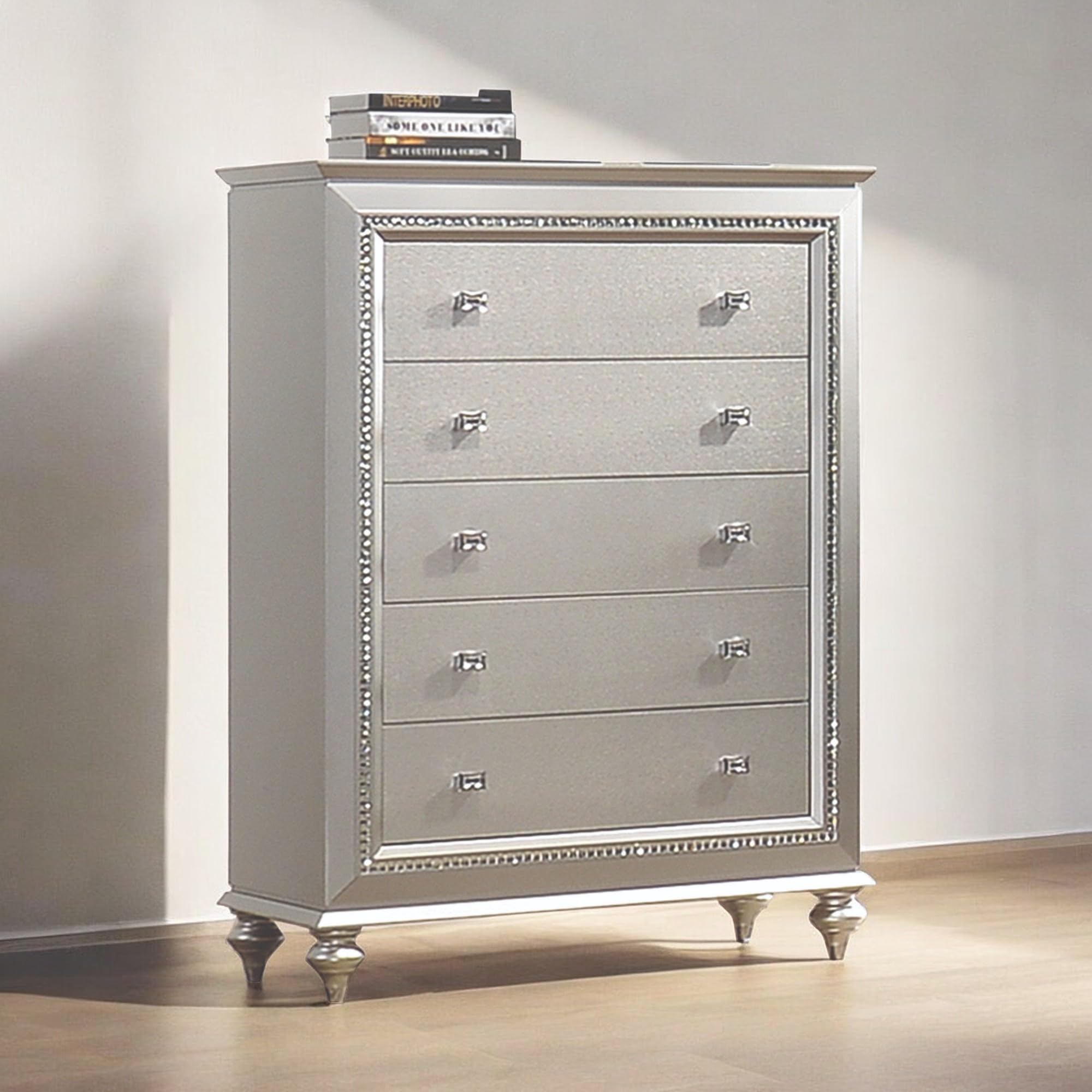 Acme Kaitlyn 5-Drawer Wooden Chest in Champagne White