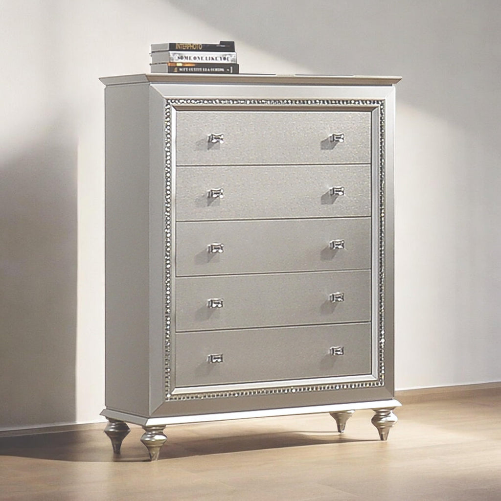 Acme Kaitlyn 5-Drawer Wooden Chest in Champagne White