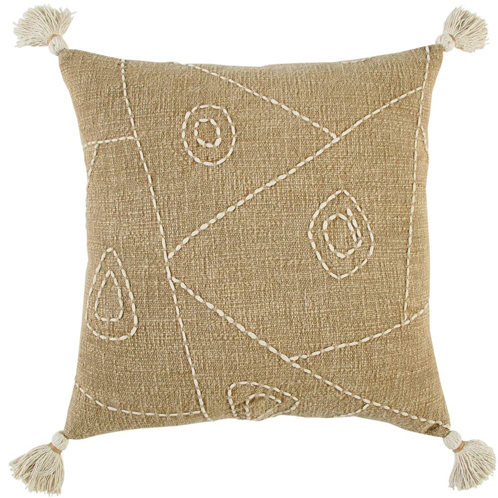 Rizzy Home Hyroglyphics 18&quot; x 18&quot; Down Pillow with Textured Cotton Cover-Khaki
