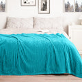 Vessia Flannel Fleece Throw Blanket For Couch,Sofa,Bed, 300Gsm Striped Teal Blanket Throw For Adults And Kids, Super Soft Warm C