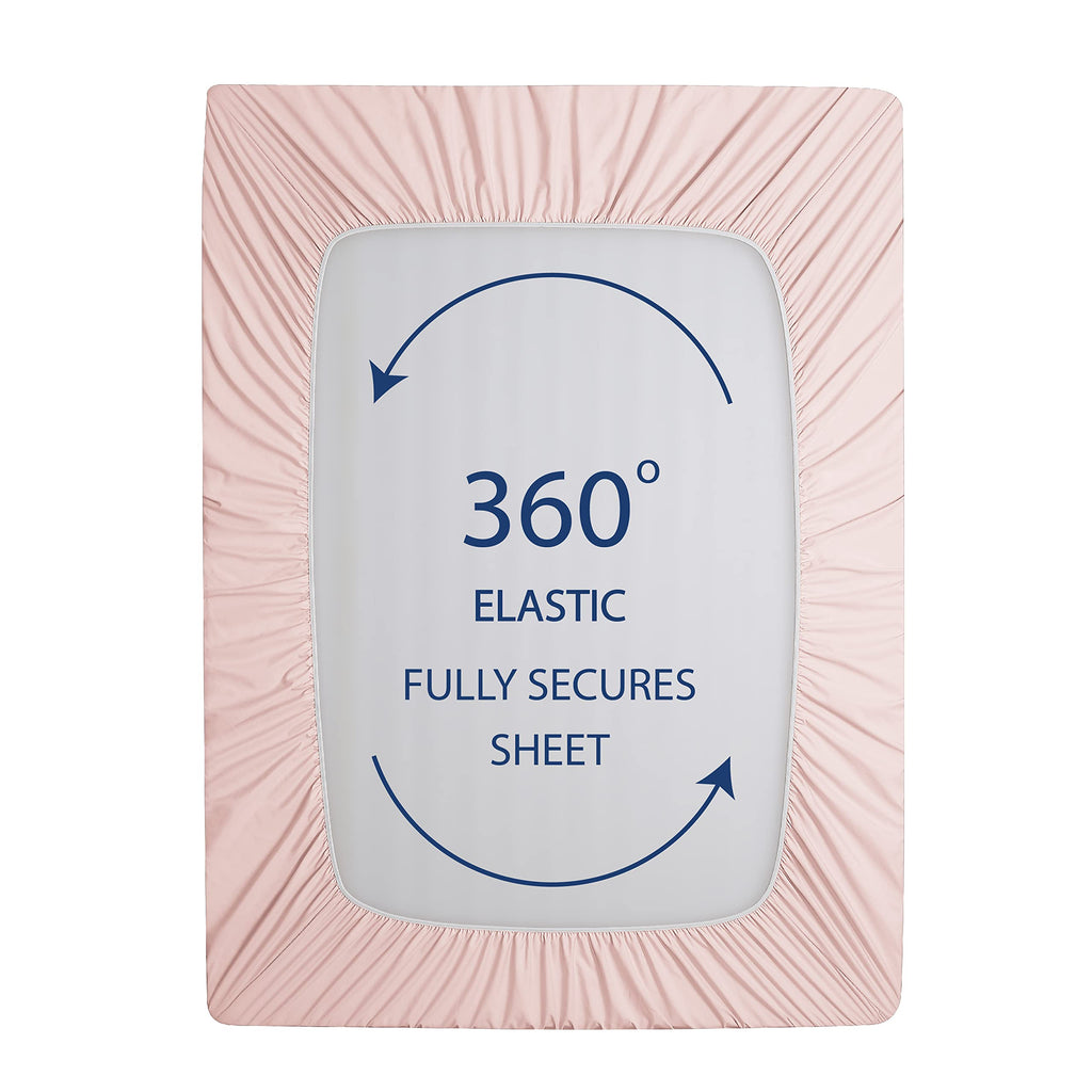 Cathay Home King Fitted Sheet - Double Brushed Ultra Soft – Wrinkle & Fade Resistant - 16' Deep Pocket Fitted Sheet Only - Good Fit For 14'-18' Deep Mattress (King, Blush)