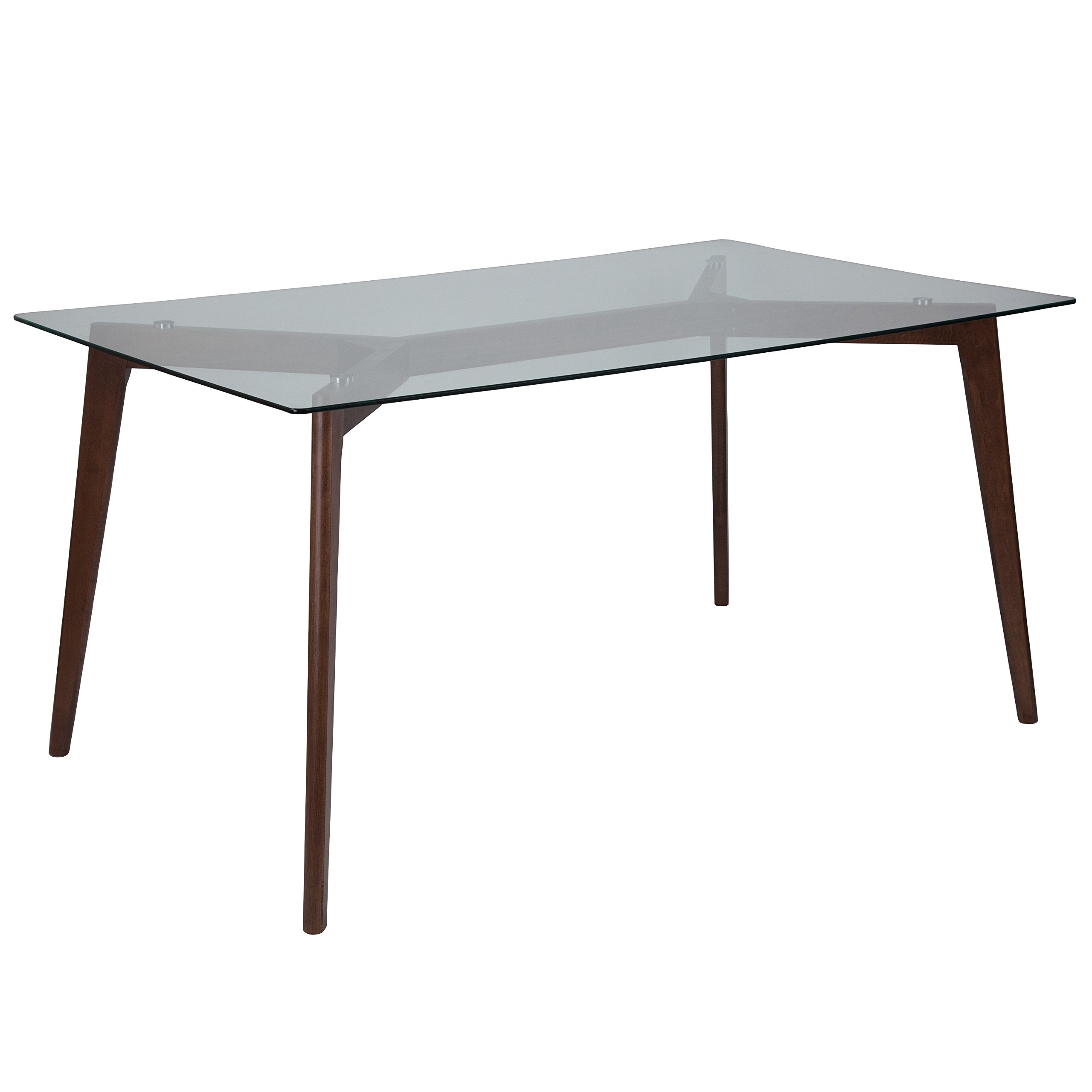 Flash Furniture Parkside 35.25&quot; X 59&quot; Rectangular Solid Walnut Wood Table With Clear Glass Top