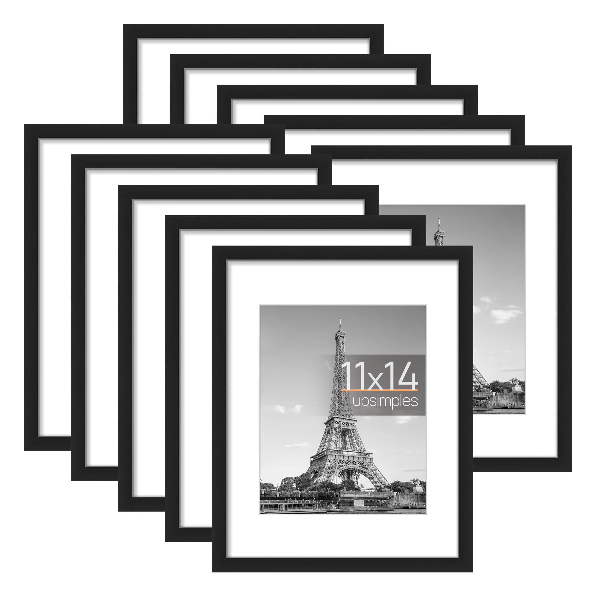 upsimples 11x14 Picture Frame Set of 10, Display Pictures 8x10 with Mat or 11x14 without Mat, Multi Photo Frames Collage for Wal