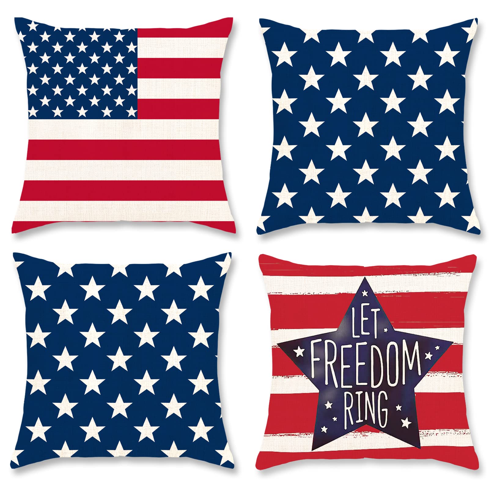 4Th Of July Decorations Pillow Covers 18X18 Inch Set Of 4 Independence Day Patriotic Throw Pillow Case American Flag Stars And S