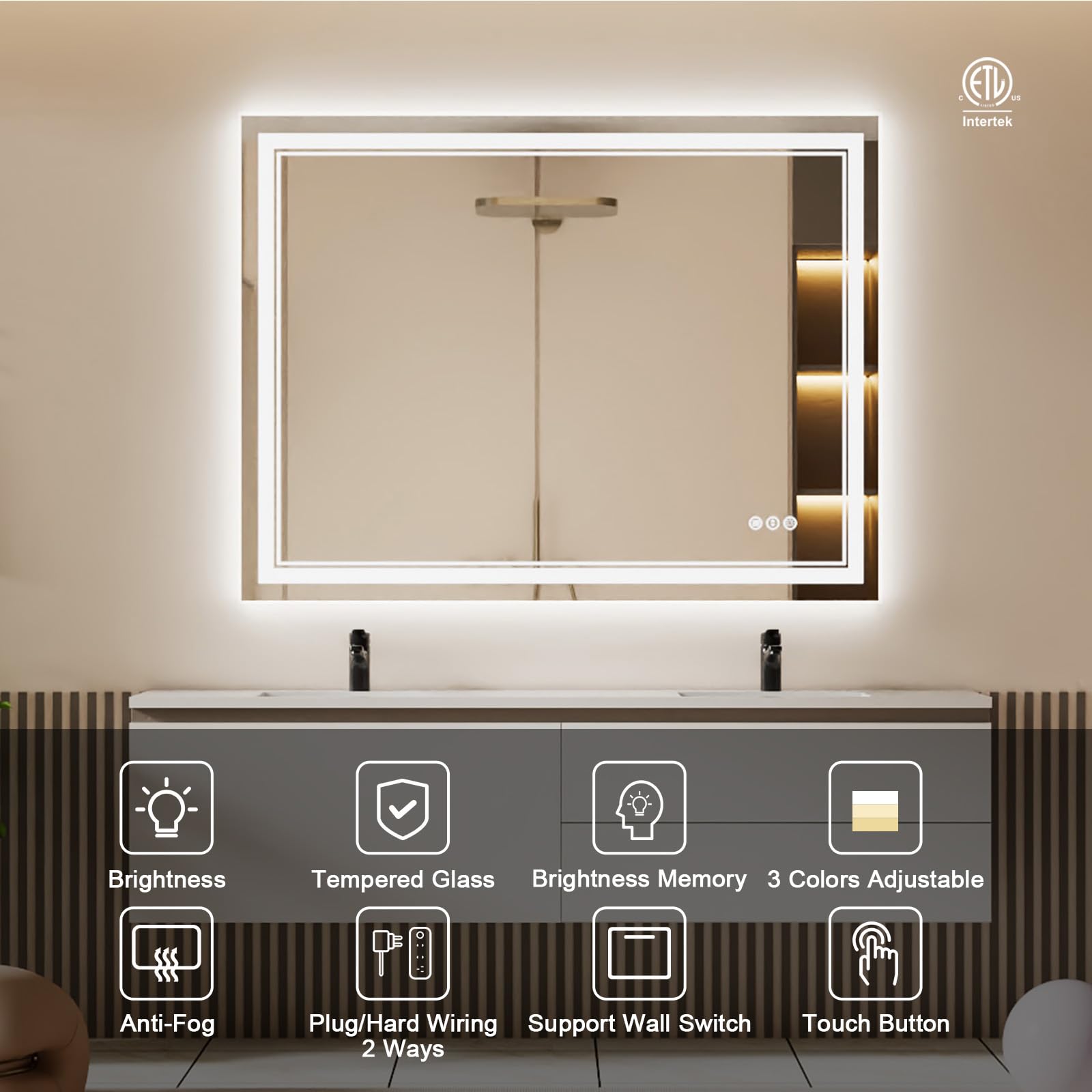 Istripmf 40X30 Inch Led Bathroom Mirror With Lights, Backlit And Front Lighted Bathroom Mirrors For Wall, Anti-Fog Dimmable Memo