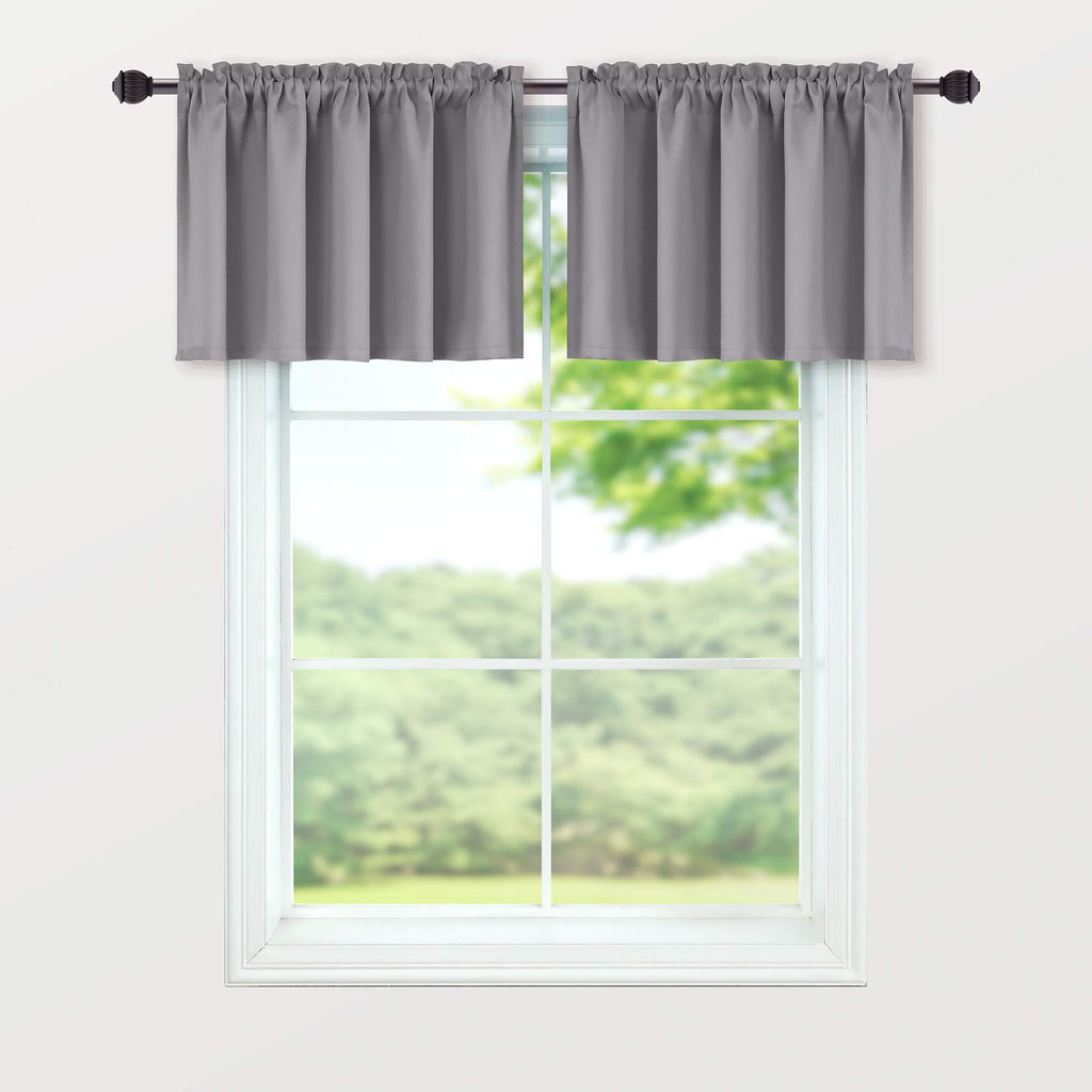Mrs.Naturall Gray Window Valances For Small Basement Windows Rod Pocket 2 Pack Blackout Short Curtain Valances For Kitchen Bathr