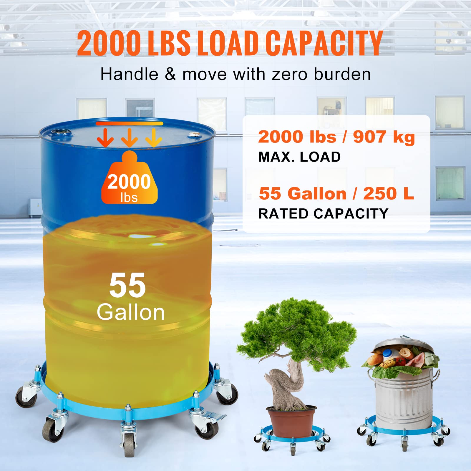 Vevor 55 Gallon Heavy Duty Drum Dolly, 2000Lbs Load Capacity, Barrel Dolly Cart Drum Caddy, Non Tipping Hand Truck Capacity Doll