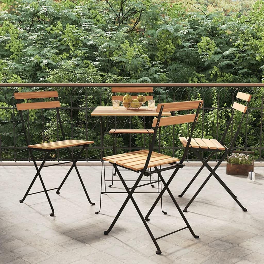vidaXL Folding Bistro Chairs Set of 4 - Solid Teak Wood and Steel - Weather Resistant - Convenient Foldable Design for Easy Storage - Suitable for Patios, Gardens and Terraces