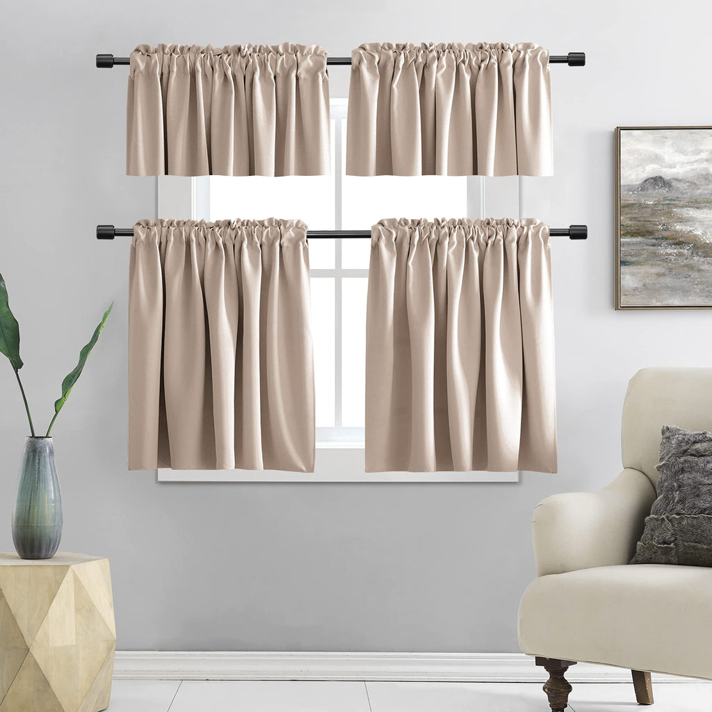 Donren 2 Pack Blackout Window Valances For Basement With Rod Pocket -16 Inches Long Valances For Windows(Warm Taupe,52 Inches Wi