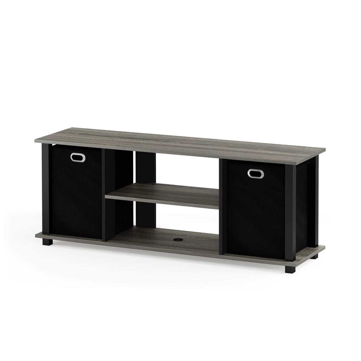 FURINNO Econ Entertainment Center, French Oak Grey/Black/Black