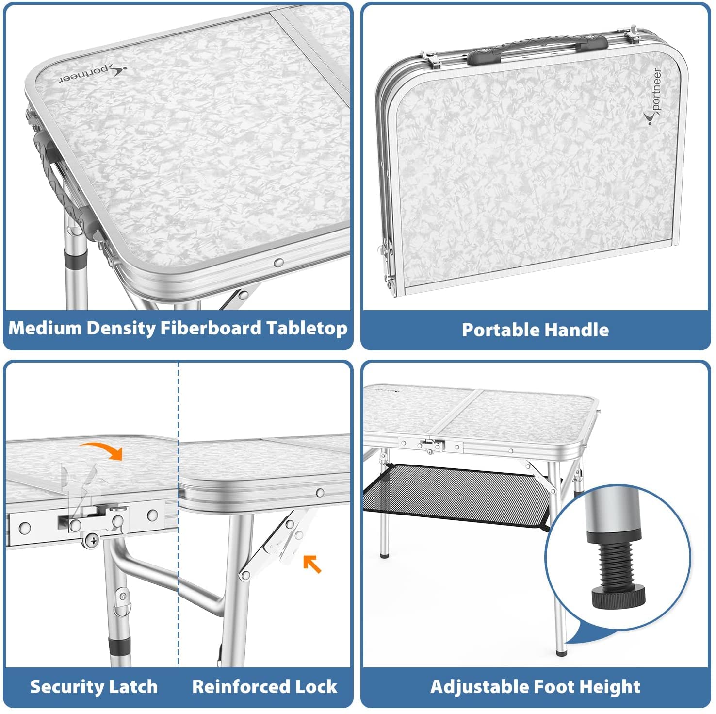 Sportneer Camping Table, 23.6' L X 15.7' W Adjustable Height Small Folding Table With Mesh Layer Portable Camp Tables With Aluminum Legs For Outdoor Camp Picnic Beach Bbq Cooking (2 Height)