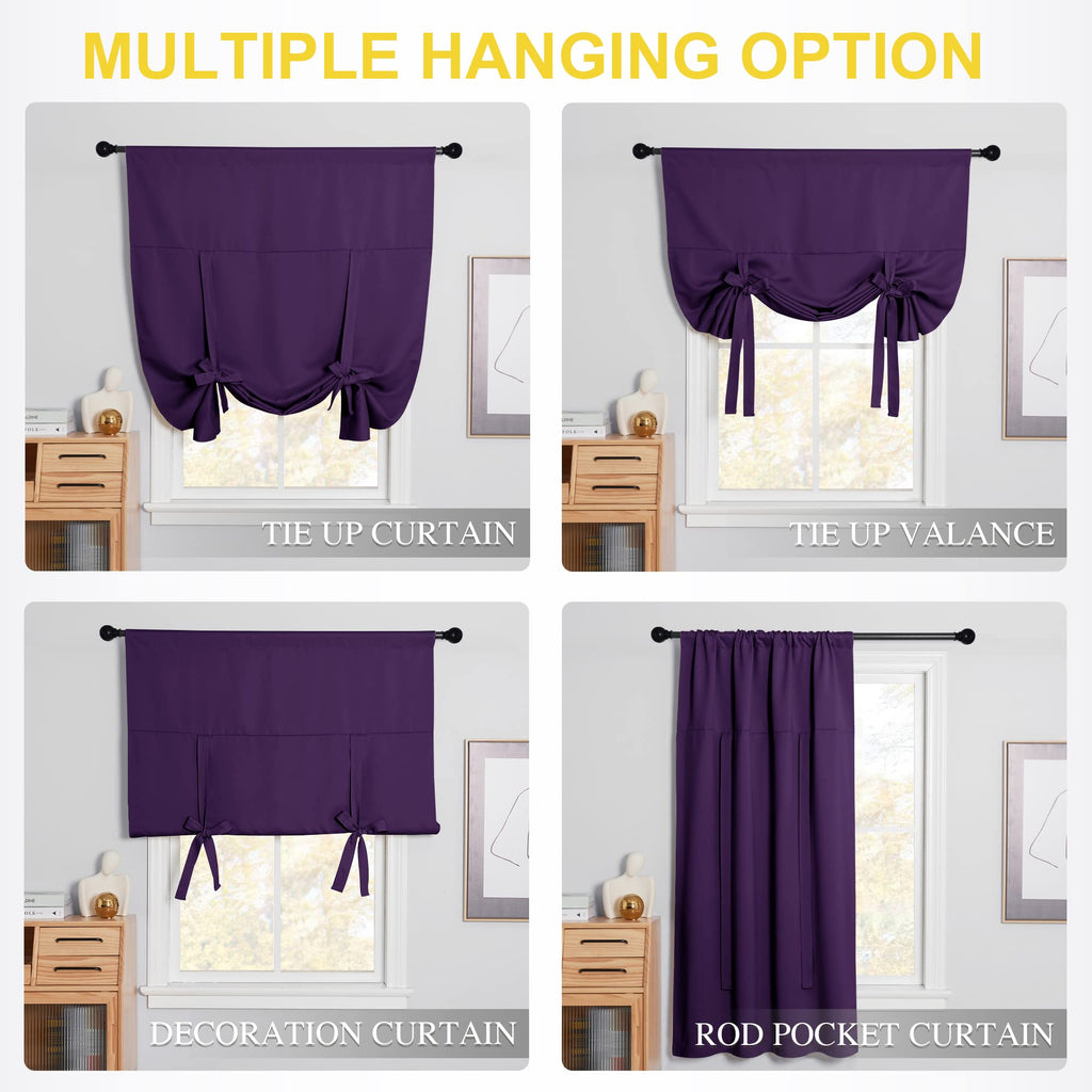 Nicetown Thermal Insulated Blackout Curtain - Tie Up Shade Drape For Narrow Window/Kitchen/Halloween Present (Royal Purple, Rod