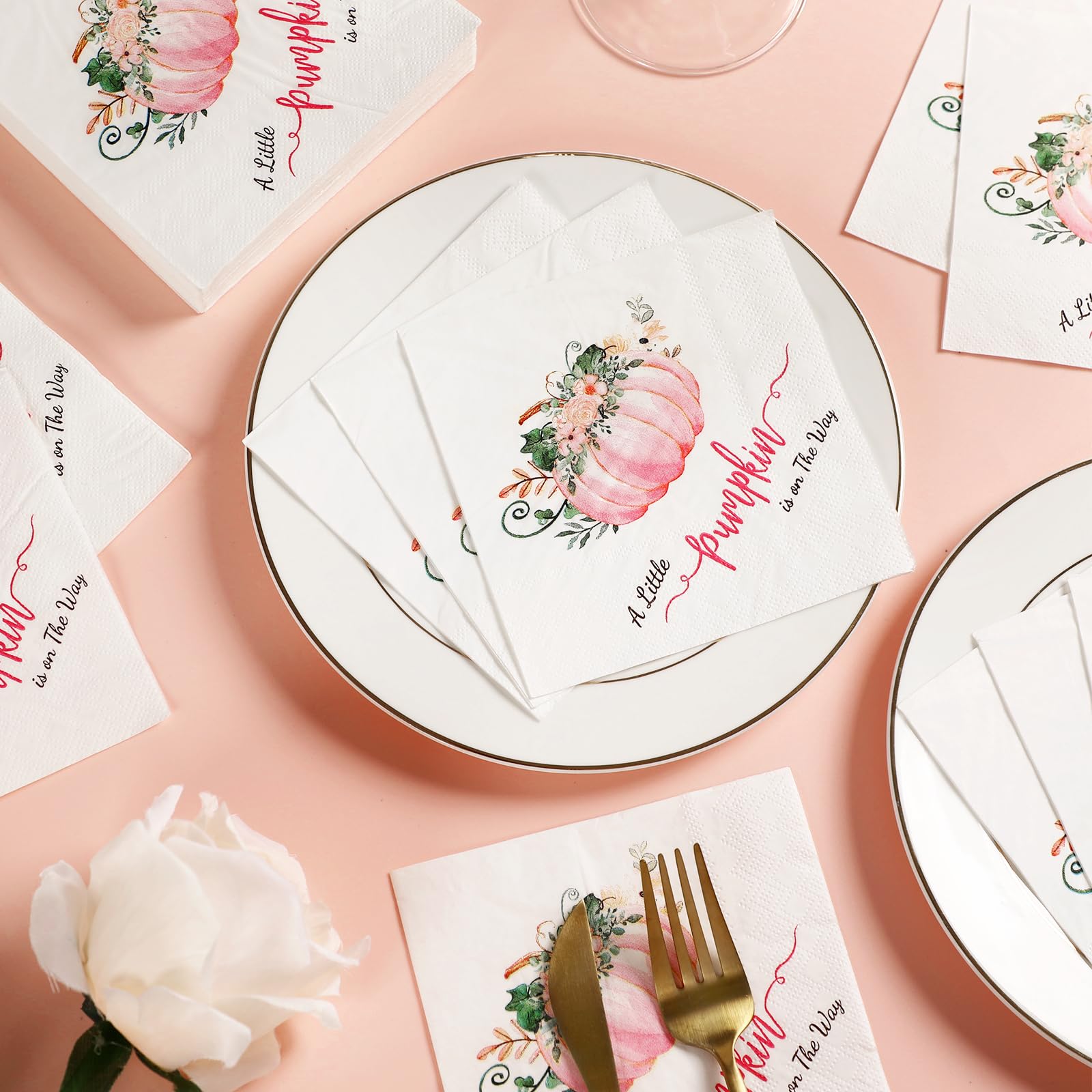 50 Pack Pink A Little Pumpkin Is On The Way Paper Napkins Little Pumpkin Baby Shower Disposable Hand Towel Guest Napkin For Girl