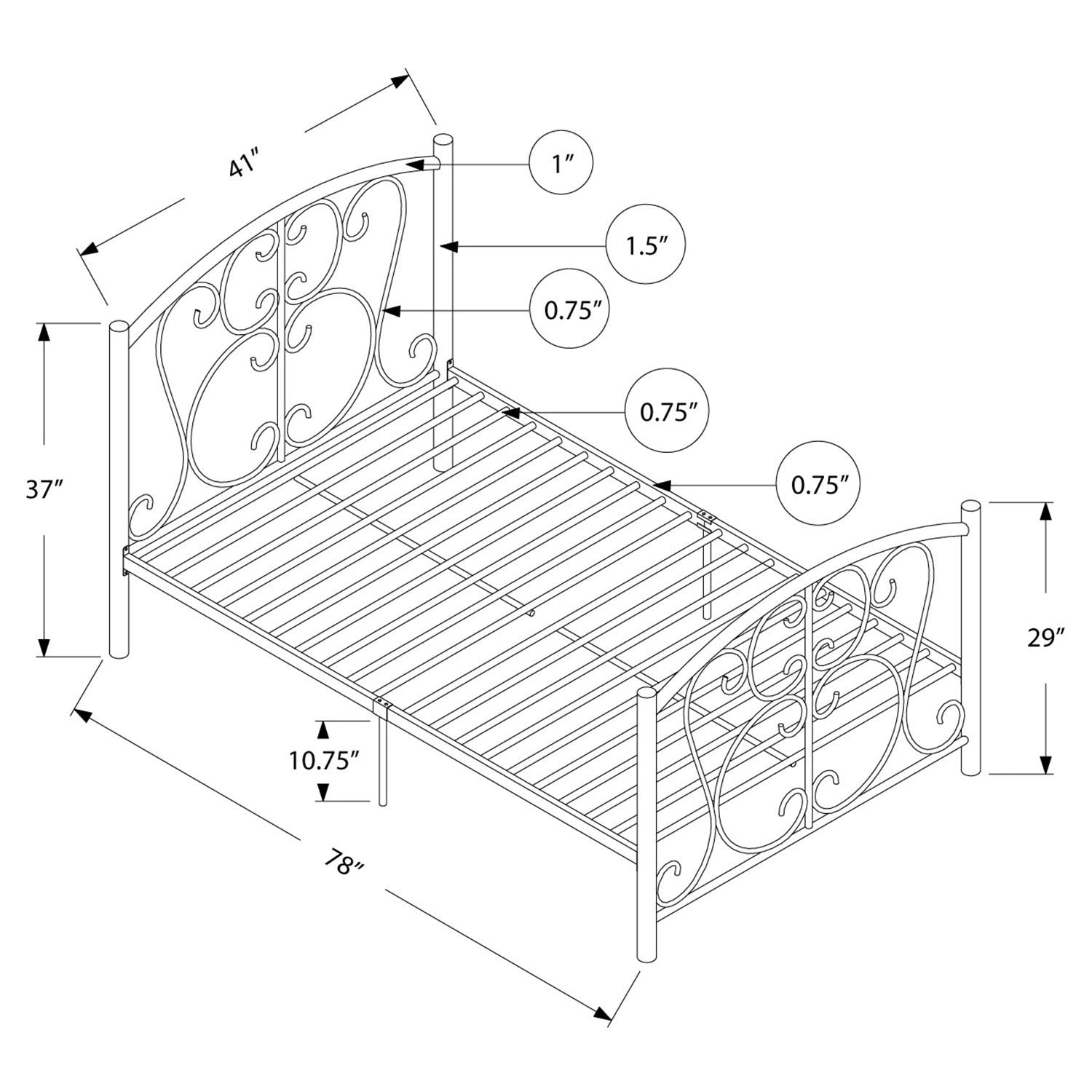 Monarch Specialties Silver Metal Twin Size Bed Frame Only, 37-Inch
