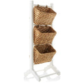 Casafield 3-Tier Floor Stand with Water Hyacinth Storage Baskets, White/Natural - Standing Organizer Rack for Bathroom, Kitchen,