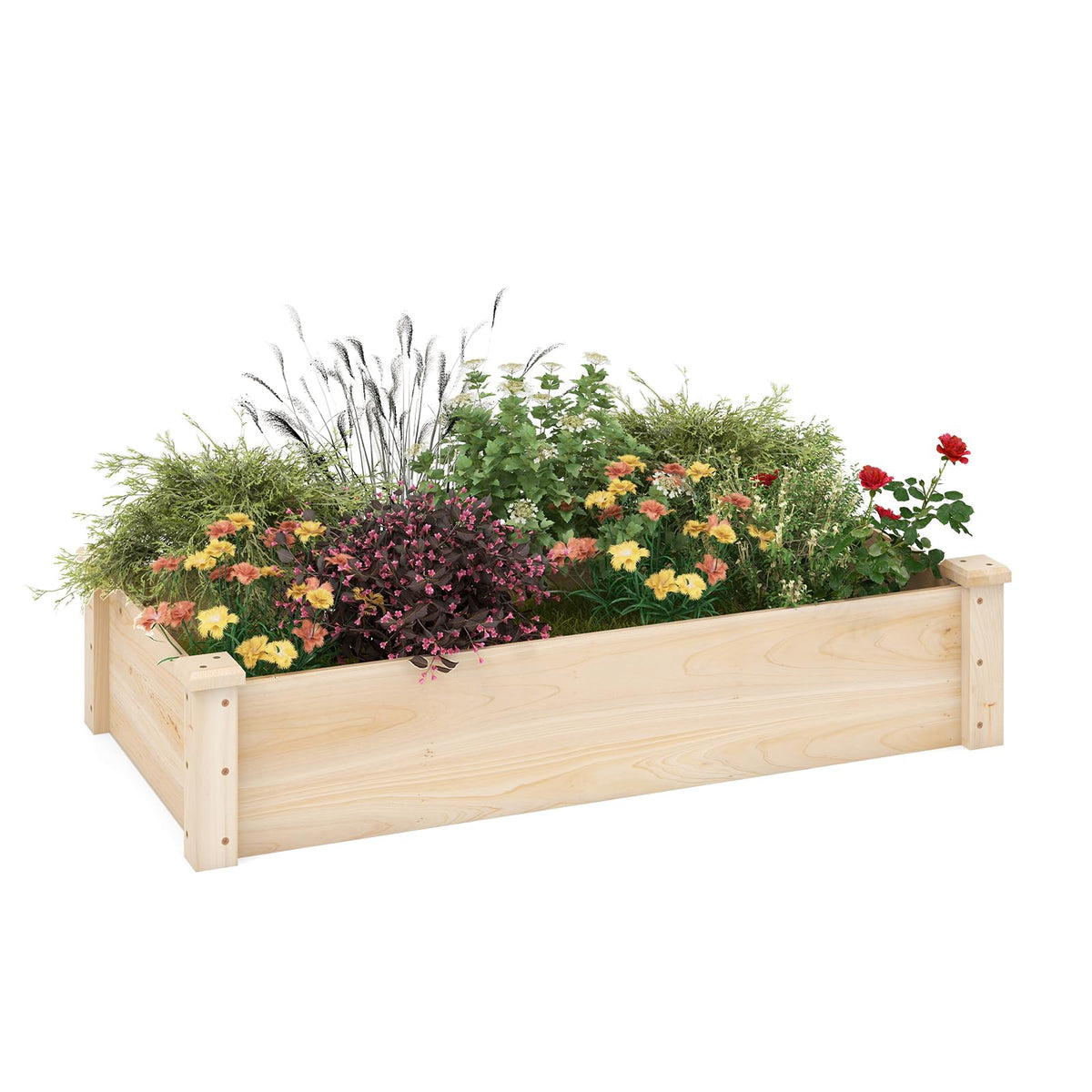 Giantex Wooden Raised Garden Bed, Rectangular Planter Box For Vegetables, Fruits, Flowers, Herbs, 48' Lx24 Wx10 H Outdoor Eleva