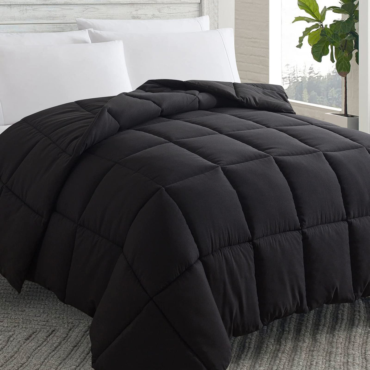 Cosybay Down Alternative Comforter (Black, Cal-King) - All Season Soft Quilted California King Size Bed Comforter - Duvet Insert