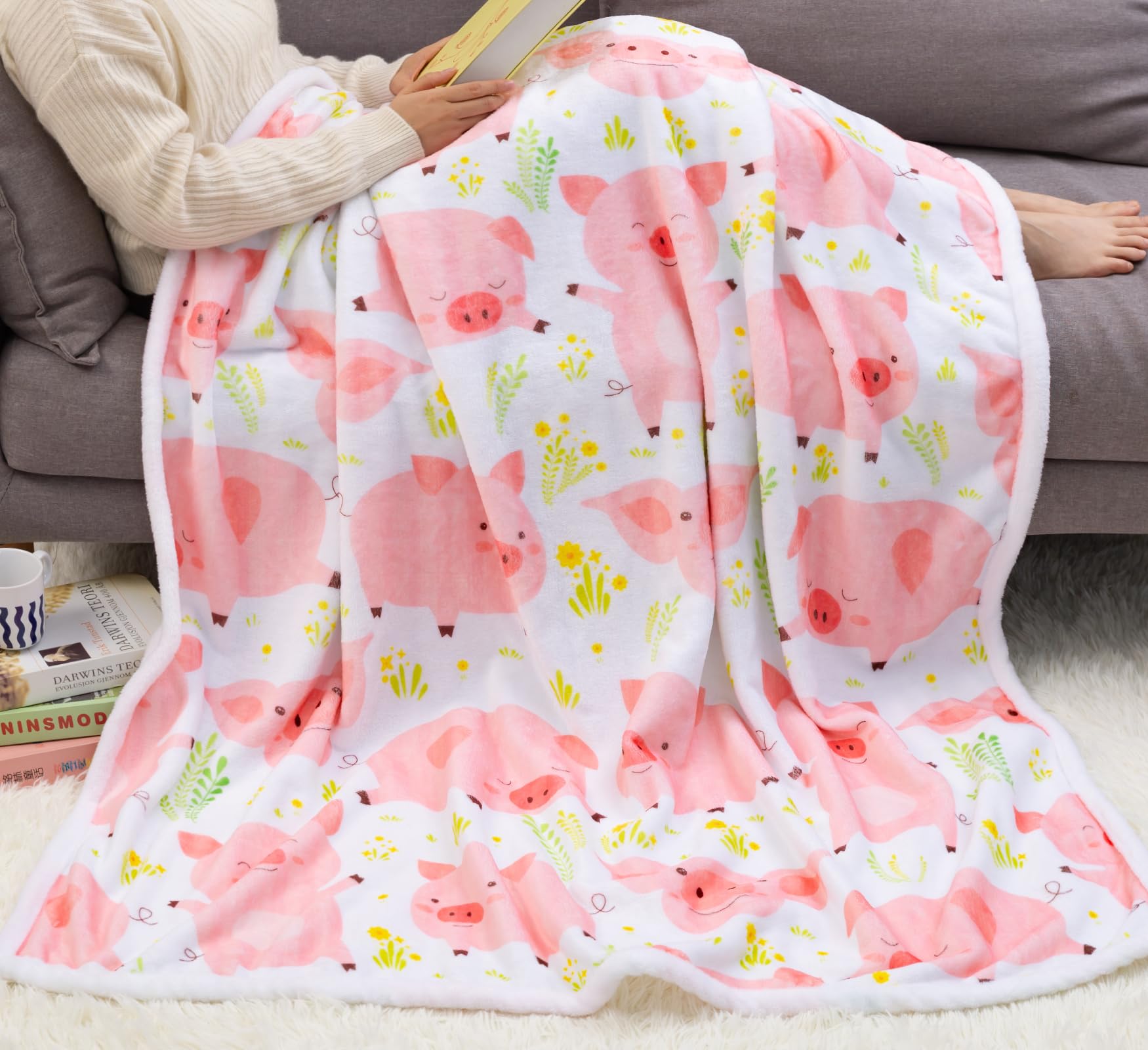 Zevrez Pig Blanket Cute Pink Pigs Pattern Throw Blankets Pig Gifts For Girls Women And Pig Lovers Pig Decor Themed Gifts (Pink P