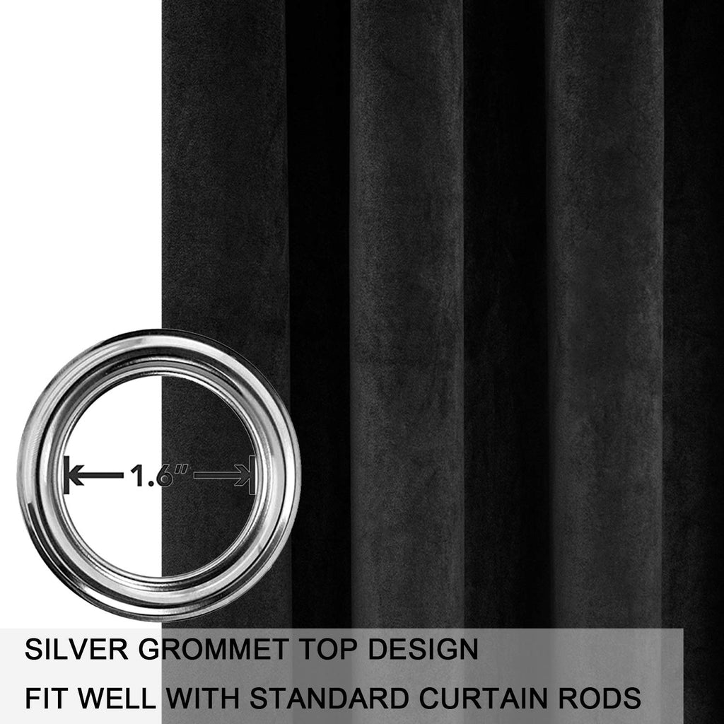 Smiletime Black 63 In Long Velvet Curtains With Grommet, Thermal Insulated Super Soft Privacy Noise Reducing Light Blocking Velv