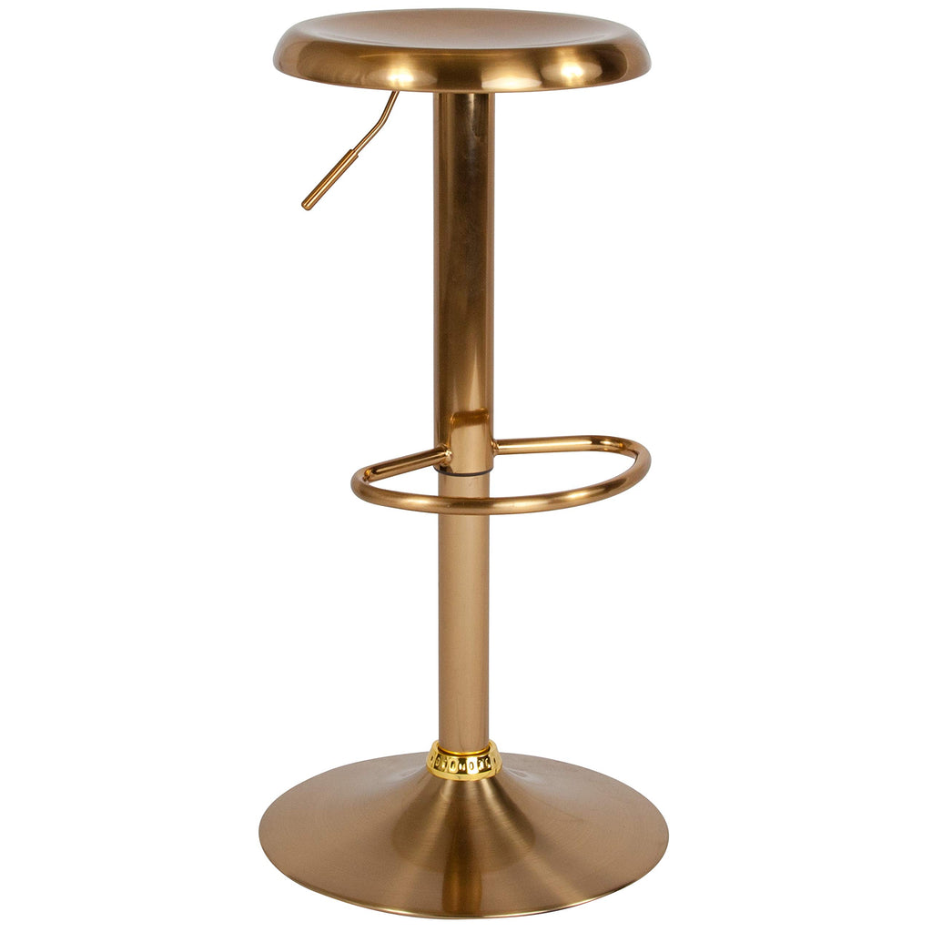 Flash Furniture Madrid Series Adjustable Height Retro Metal Barstool With Footrest, Backless Adjustable Bar Or Counter Height Swivel Stool, Gold