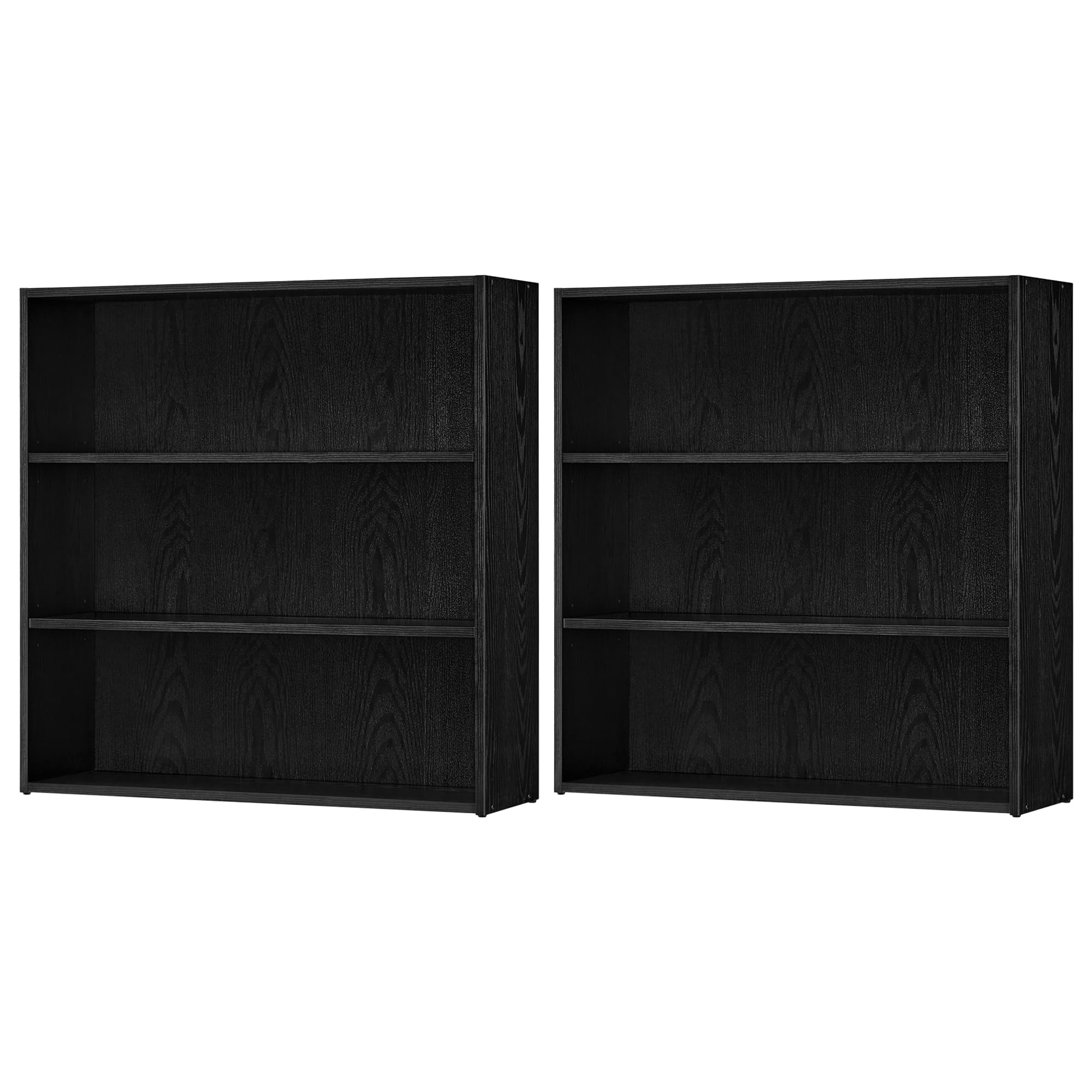 VASAGLE Set of 2 Bookshelves, 31.5 Inches Wide, 3-Tier Open Bookcases with Adjustable Storage Shelves, Floor Standing Units, Ebo