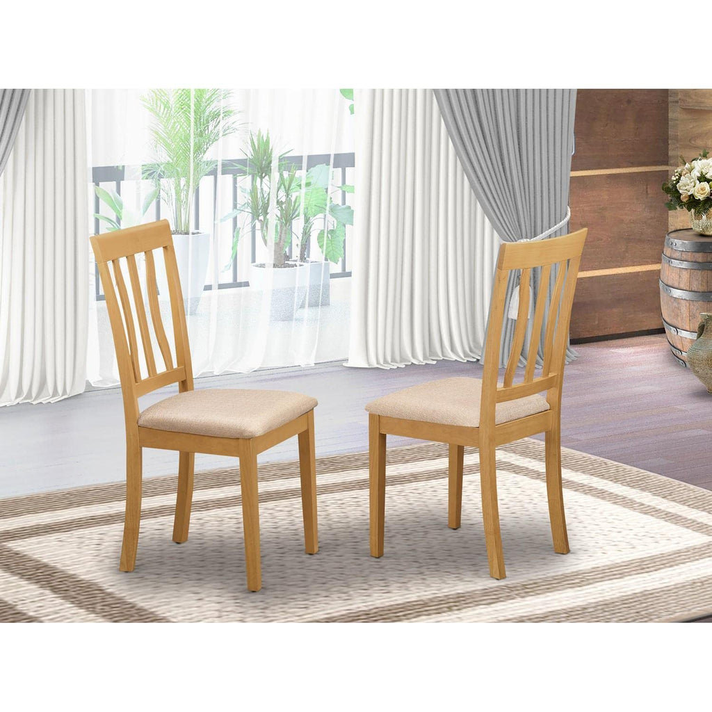 East West Furniture ANC-OAK-C Antique Dining Chairs - Linen Fabric Upholstered Wooden Chairs, Set of 2, Oak