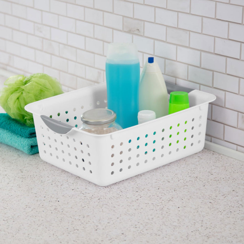 Sterilite Medium Ultra Basket, Storage Bin To Organize Closets, Cabinets, Pantry, Shelving And Countertop Space, White, 24-Pack