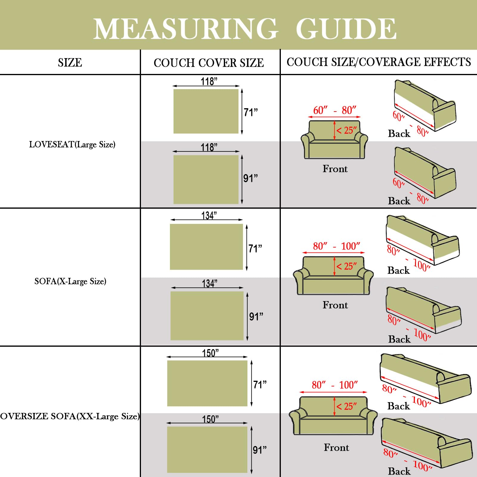 Handontime Green Sofa Covers Chenille Couch Covers Universal Sofa Cover Boho Cover For Sofa 3 Seats Dogs Couch Furniture Protector Couch Cushion Covers Sectional Couch Covers For L Shaped 71' X150'