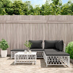 vidaXL Patio Lounge Set 6-Piece with Cushions - White Durable Steel & Woven Fabric - Modular Outdoor Sofa Set with Comfy Backrest & Thick Cushions - Weather-Resistant & Easy to Maintain