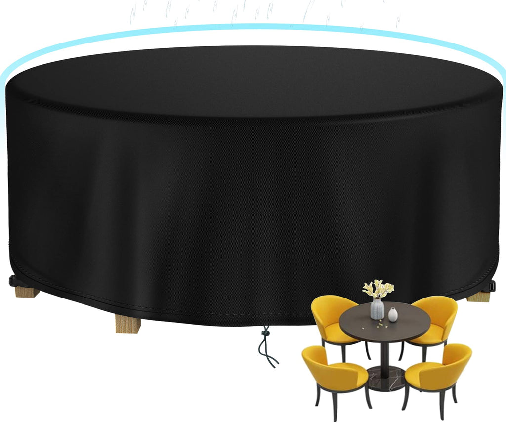Round Patio Table Cover Waterproof, 62' Diax25' H Heavy Duty Oxford Fabric Outdoor Patio Furniture Cover Patio Table Chair Set Covers For Garden Round Table Dining Set, Black