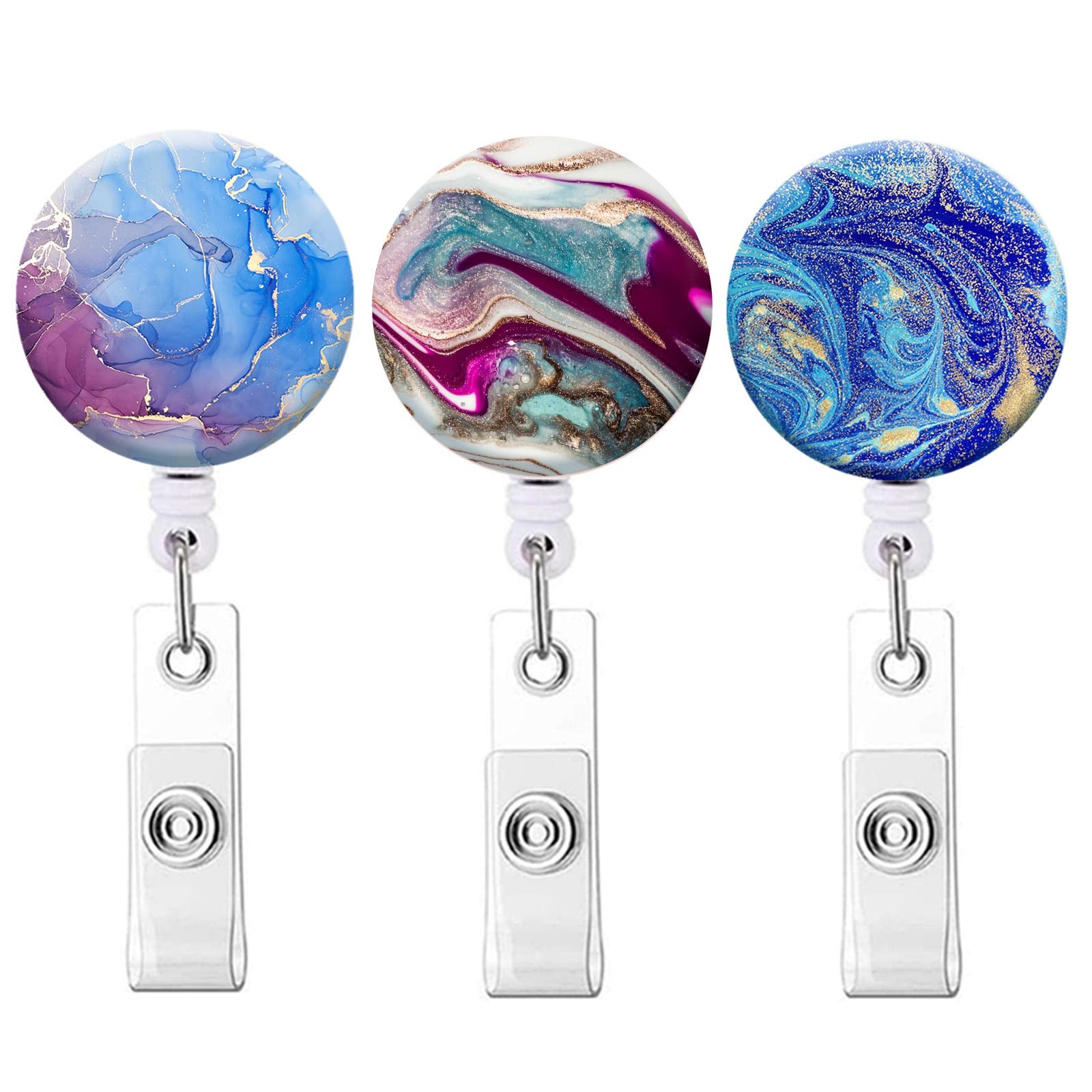 Retractable Id Badge Holder Nurse Badge Reels With Clip Name Card Holders For Office Worker Doctor Nurse (Abstract Colorful Marb