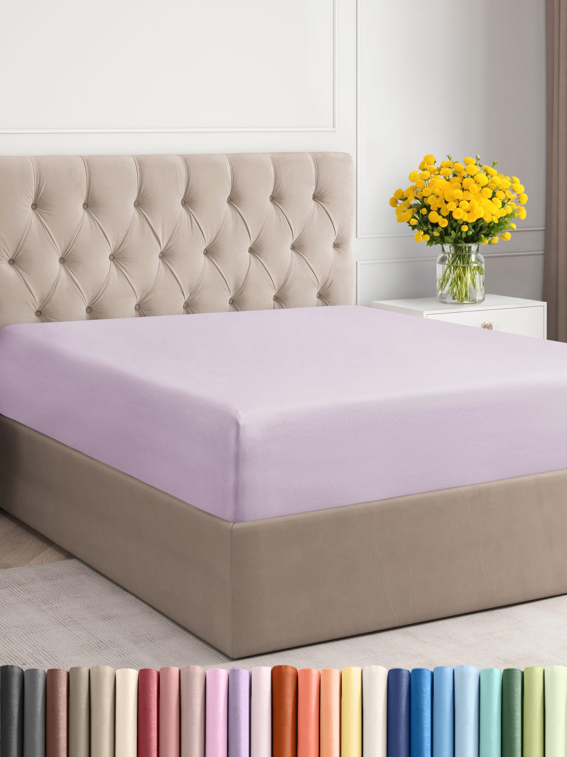 Queen Size Fitted Bed Sheet - Hotel Luxury Single Fitted Sheet Only - Fits Mattress Up To 16 - Extra Soft, Wrinkle Free, And Breathable - Bottom Fitted Sheet - Light Lavender Single Fitted Sheet Only