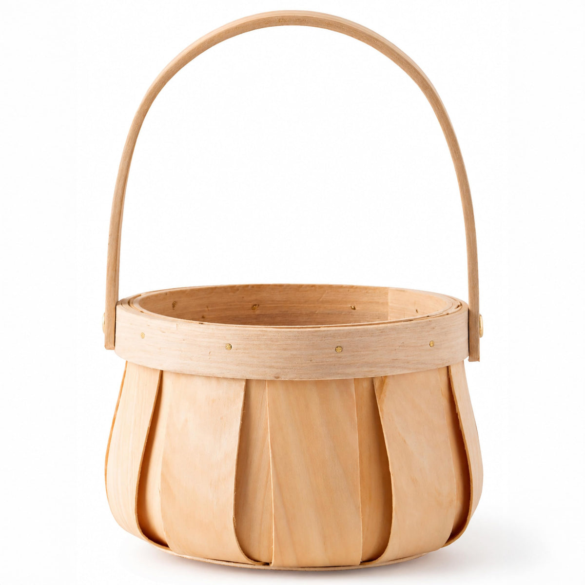 Small Round Woodchip Basket with Handle, Natural Decorative Storage