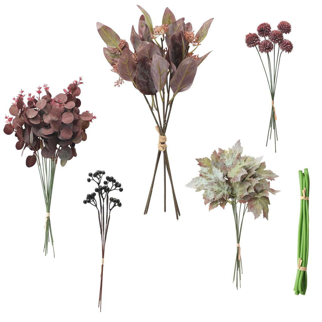 Floroom Artificial Greenery Stems Box Set, 36pcs with 5 Kinds of Faux Greenery Flowers Picks for DIY Bridal Bouquets Wedding Flo