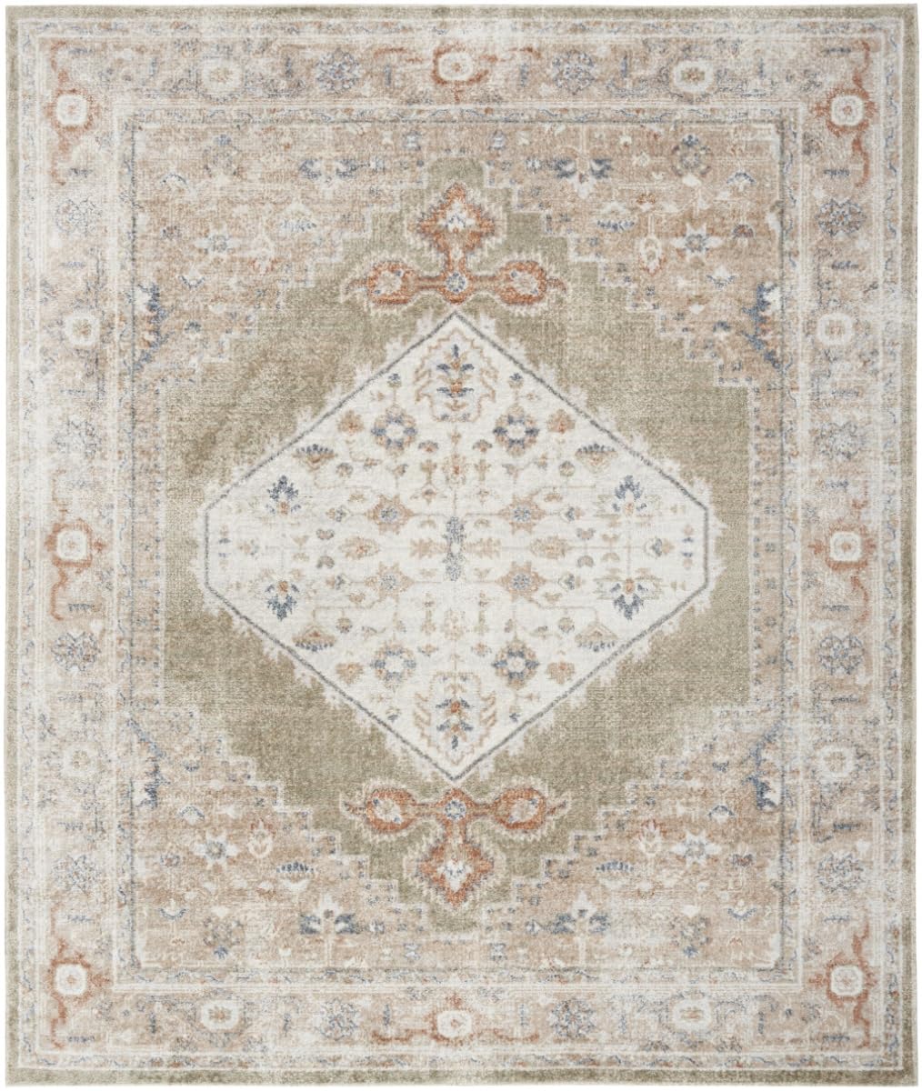 HomeRoots 521733 8 x 10 ft. Sage Oriental Power Loom Distressed Washable Area Rug
