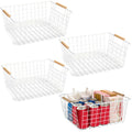 HDYOUDO 4 Pack White Large Wire Baskets for Organization Metal Wire Food Storage Basket Organizer with Wooden Handles for Organi