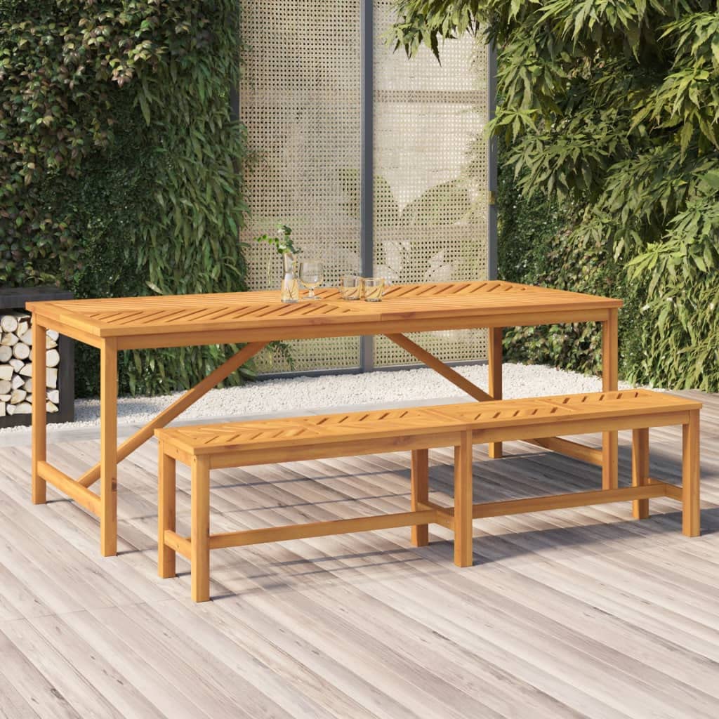 vidaXL Solid Acacia Wood Patio Dining Table - Fishbone Pattern Slats Design - Spacious Rectangular Tabletop for Outdoor Dining - Maintain with Waterproof Cover - Brown Farmhouse Style.