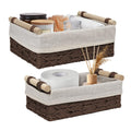 Wicker Storage Baskets with Wooden Handle, Decorative Paper Rope Organizer Bins for Home, Bathroom, or Countertop, Small Baskets