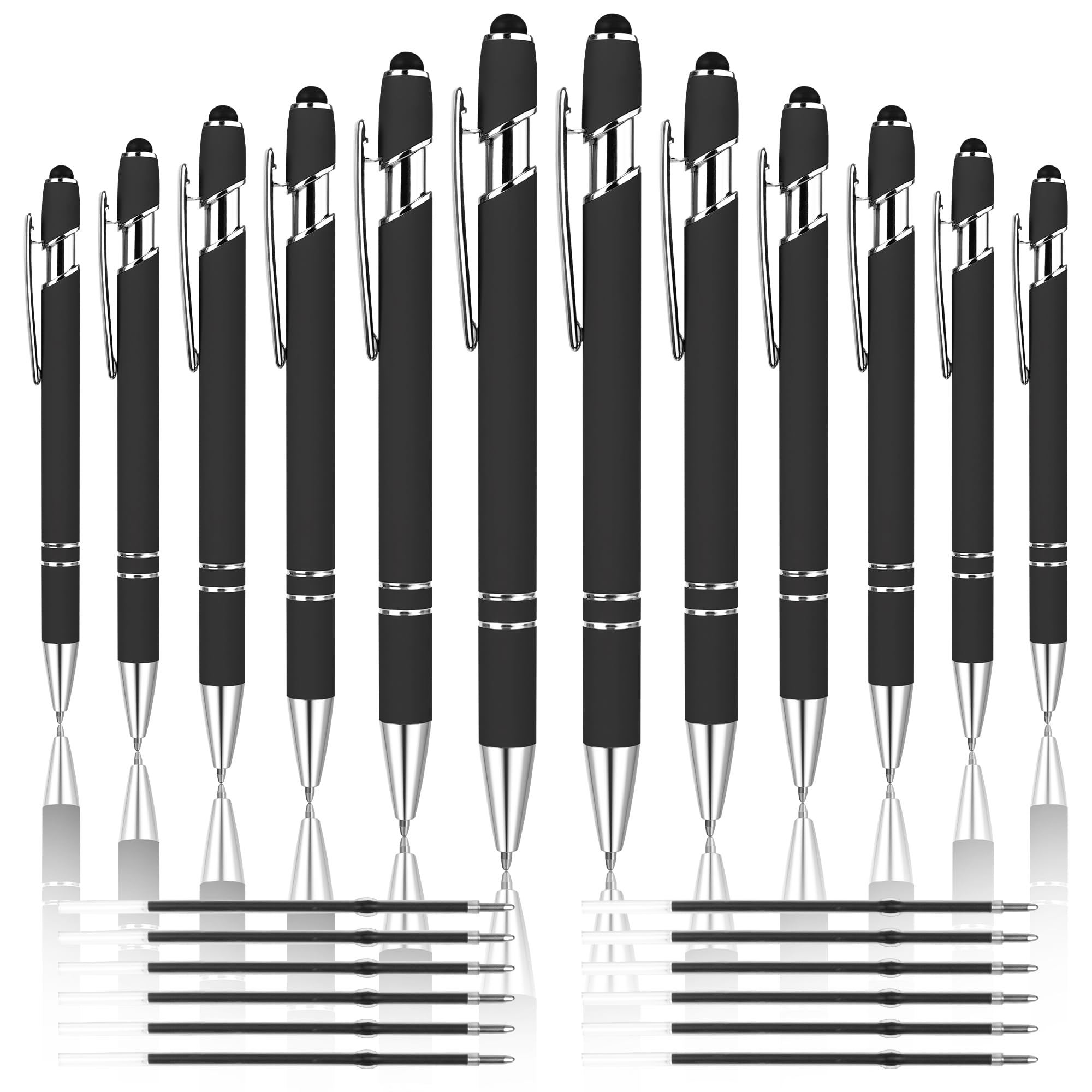 Fircre 12 Pcs 2 In 1 Stylus Ballpoint Pen With Stylus Tip, Stylists Pens 1.0 Mm Black Ink Metal Pen Stylus Pen For Touch Screens