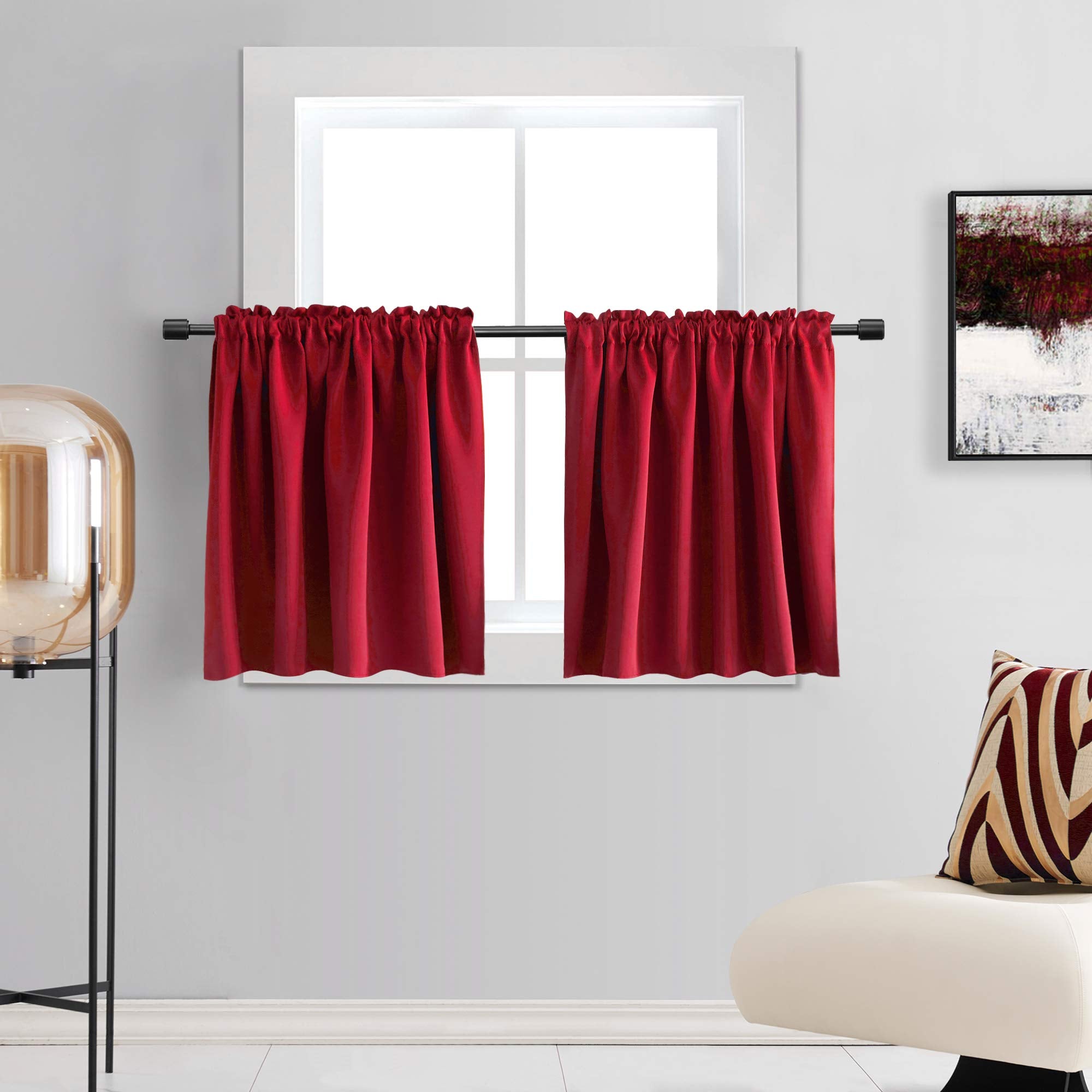 DONREN Red Blackout Curtain Tiers for Kids Room - Home Decorations Short Curtains for Small Windows (30 by 36 Inch,2 Panels)