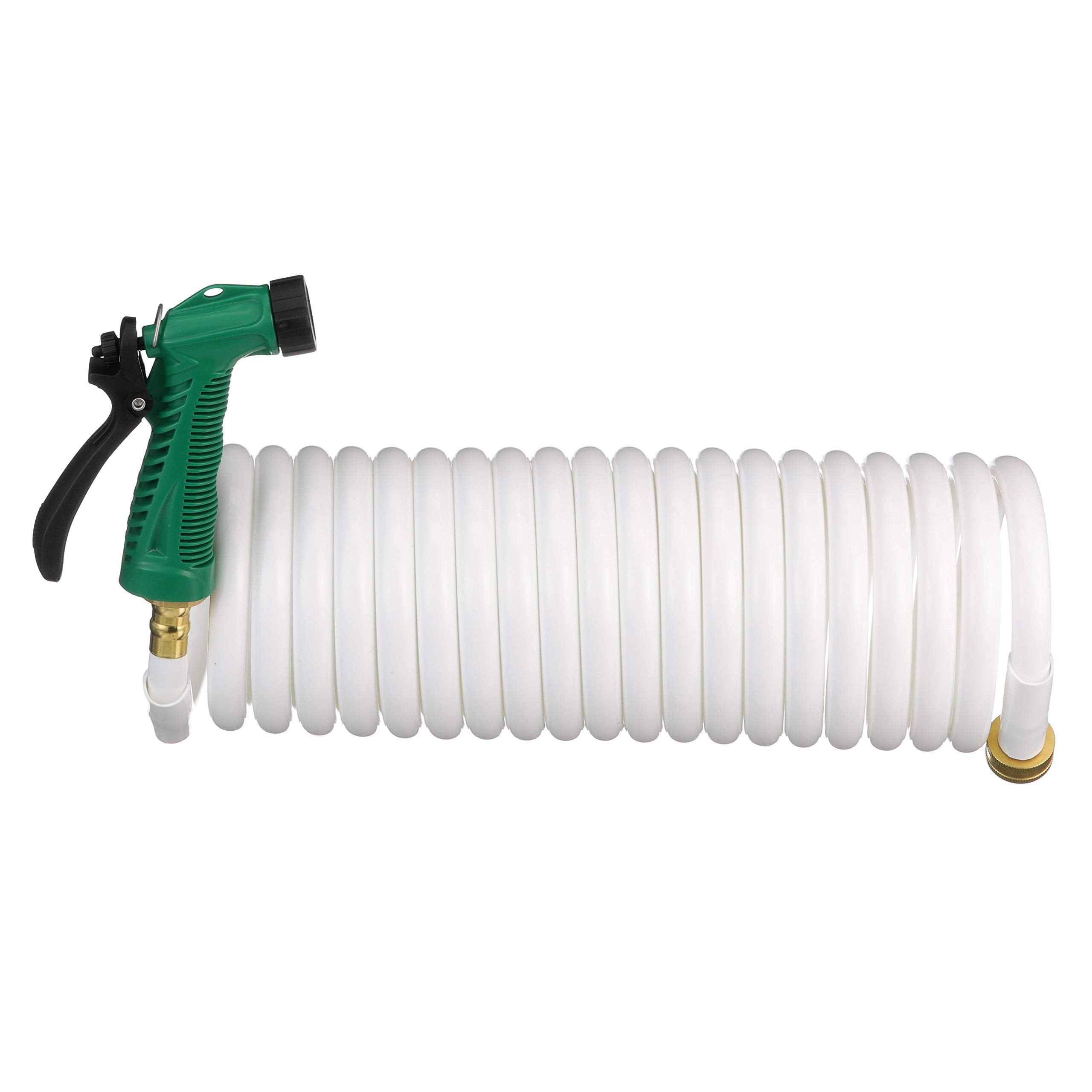 Seachoice Coiled Washdown Hose W/ Sprayer And Brass Fittings, 25 Ft., White