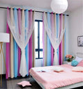 Yancorp Curtains For Girls Bedroom Kids Curtain Hollow-Out Star Window Drapes Curtain 84 Inches Length Room Darkening Grommet 2 Layers,1 Panel (Pink Blue, W52 X L84)