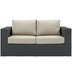 Modway EEI-1851-CHC-BEI Sojourn Wicker Rattan Outdoor Patio Sunbrella Fabric Loveseat in Canvas Antique Beige