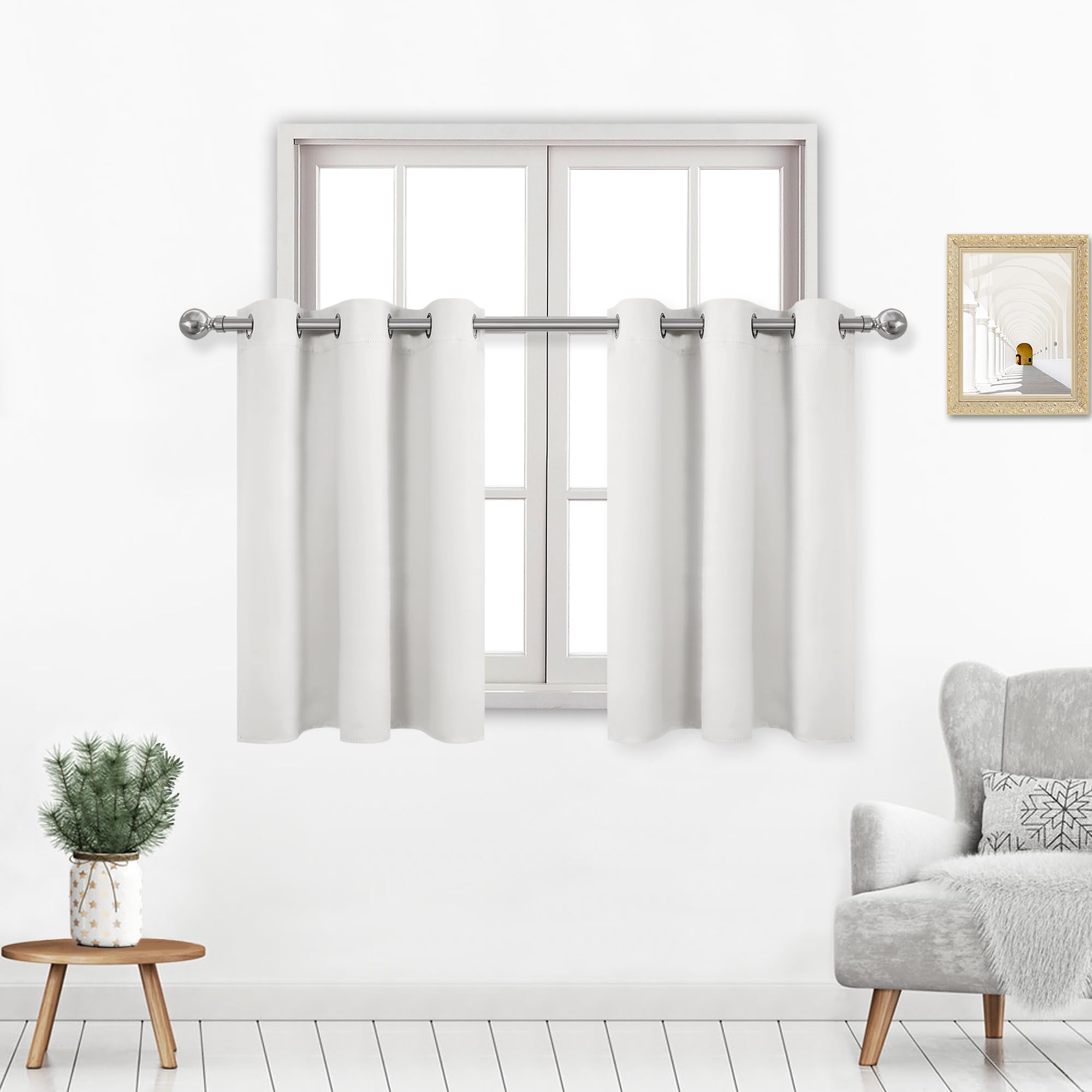 Dwcn Ivory Short Curtains For Small Window, Room Darkening Curtains For Bedroom, Kitchen, Basement, 36 Inch Thermal Drapes - Set